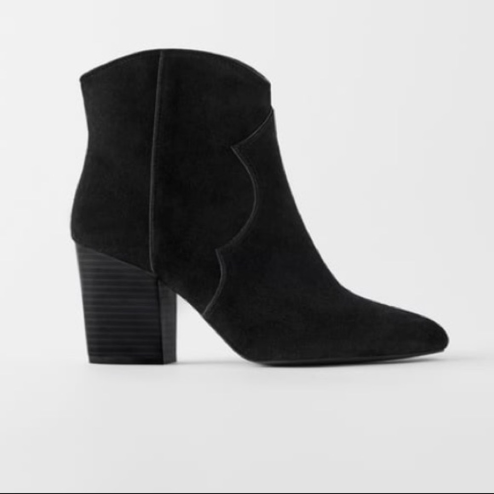 NWT Zara Suede Cowboy Ankle Boots